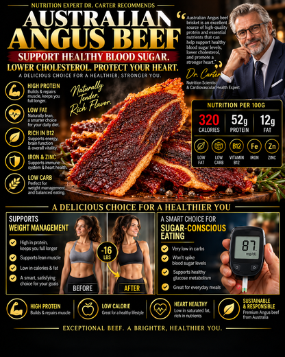 100% Australian Grass-Fed Angus Beef Brisket Snack | Thick-Cut, Juicy & Tender | Rich Beef Flavor | High-Protein Snack-Liam
