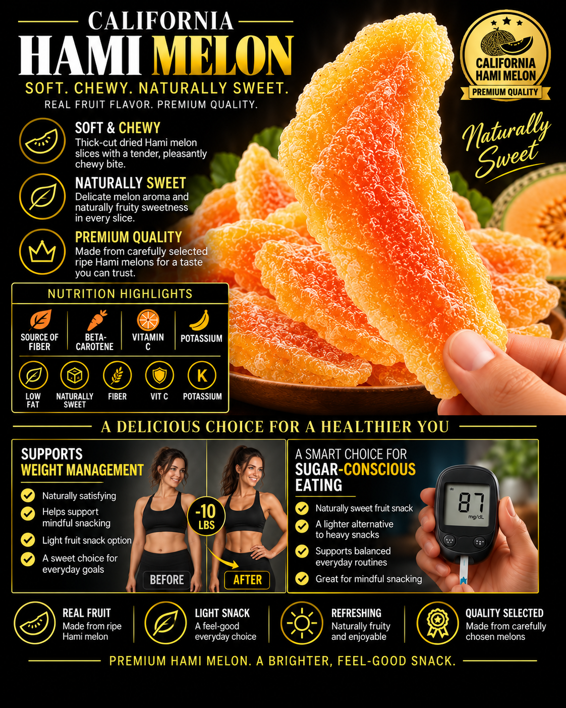 Premium California Dried Hami Melon | Nutrient-Rich Real Fruit Snack | Soft, Chewy & Naturally Delicious-Liam