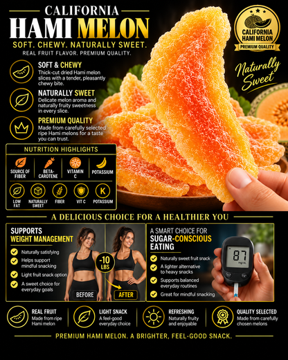 Premium California Dried Hami Melon | Nutrient-Rich Real Fruit Snack | Soft, Chewy & Naturally Delicious-Liam