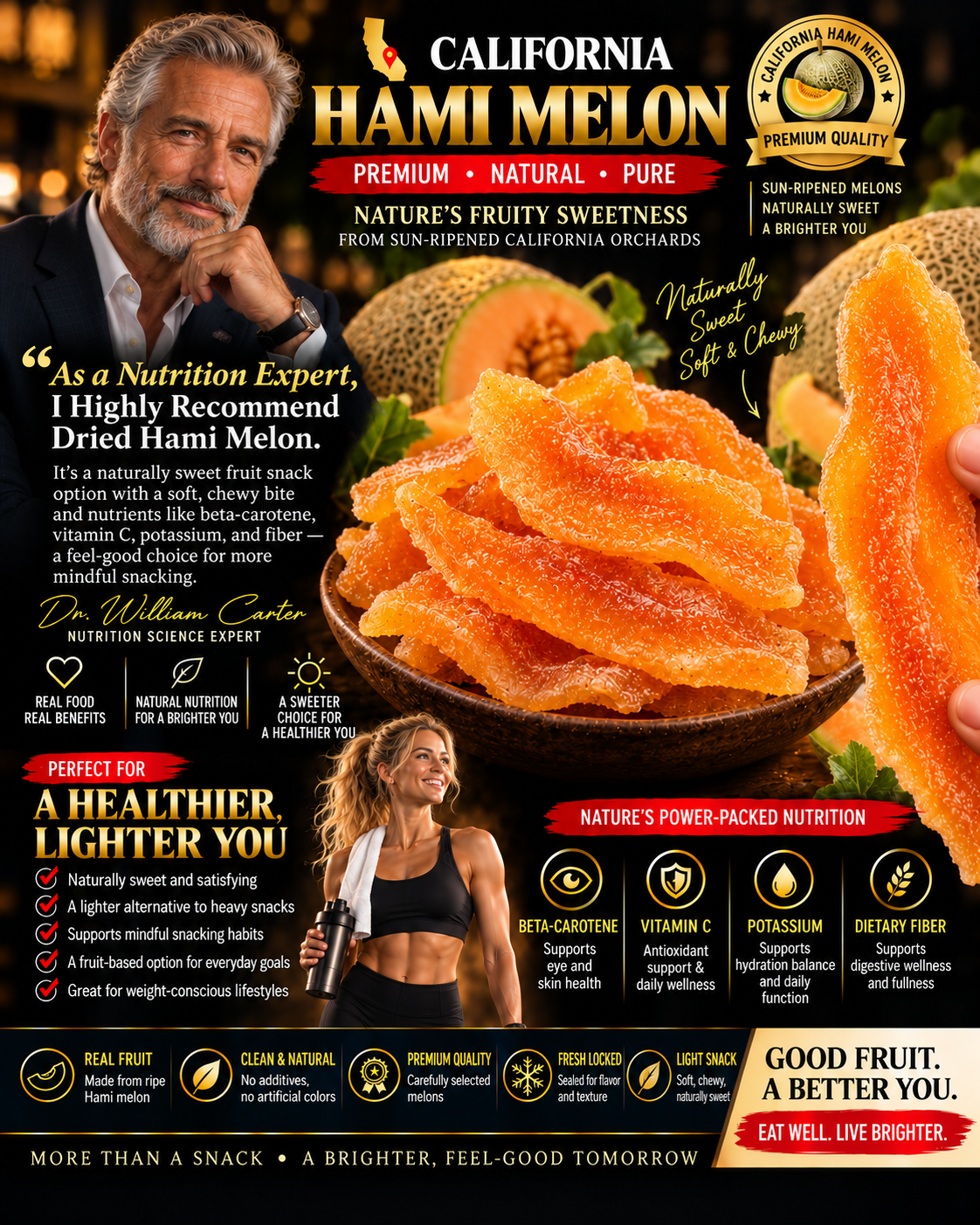 Premium California Dried Hami Melon | Nutrient-Rich Real Fruit Snack | Soft, Chewy & Naturally Delicious-Liam