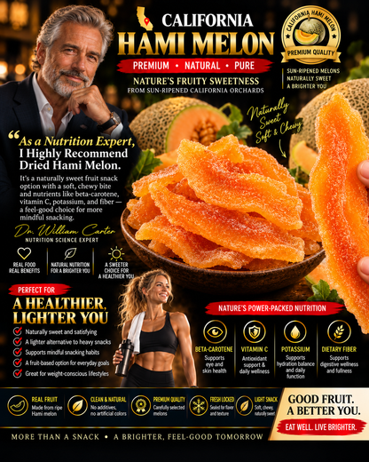 Premium California Dried Hami Melon | Nutrient-Rich Real Fruit Snack | Soft, Chewy & Naturally Delicious-Liam