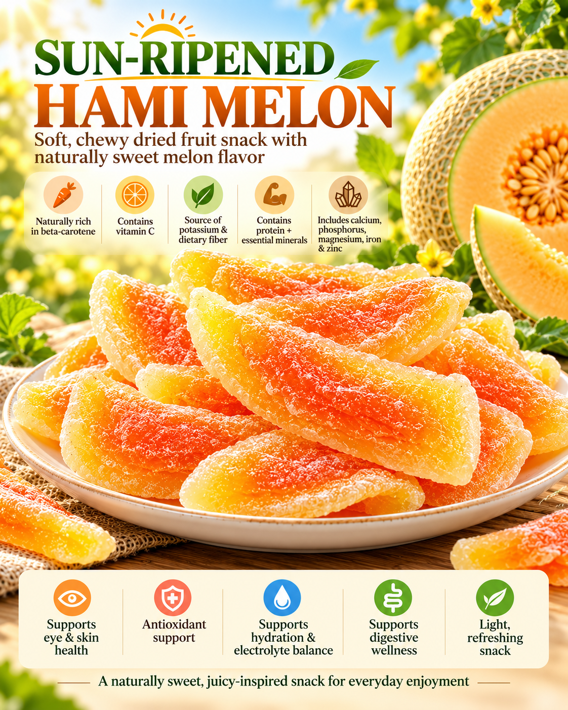 Premium California Dried Hami Melon | Nutrient-Rich Real Fruit Snack | Soft, Chewy & Naturally Delicious-Liam