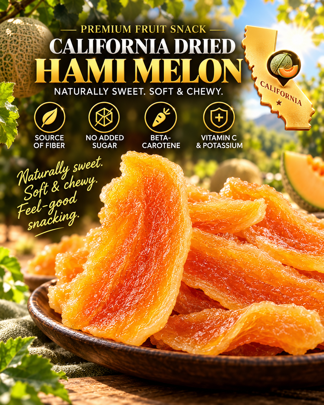 Premium California Dried Hami Melon | Nutrient-Rich Real Fruit Snack | Soft, Chewy & Naturally Delicious-Liam