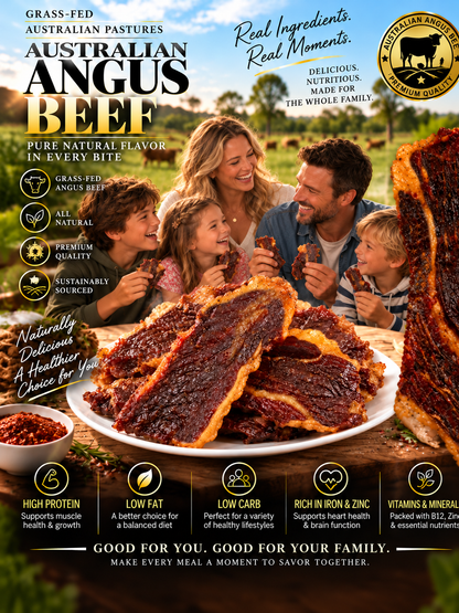 100% Australian Grass-Fed Angus Beef Brisket Snack | Thick-Cut, Juicy & Tender | Rich Beef Flavor | High-Protein Snack-Liam