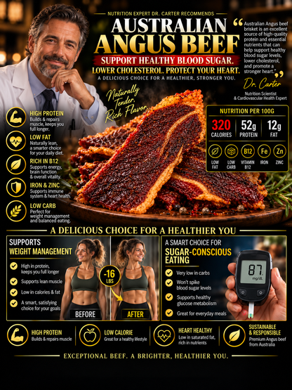 100% Australian Grass-Fed Angus Beef Brisket Snack | Thick-Cut, Juicy & Tender | Rich Beef Flavor | High-Protein Snack-Liam