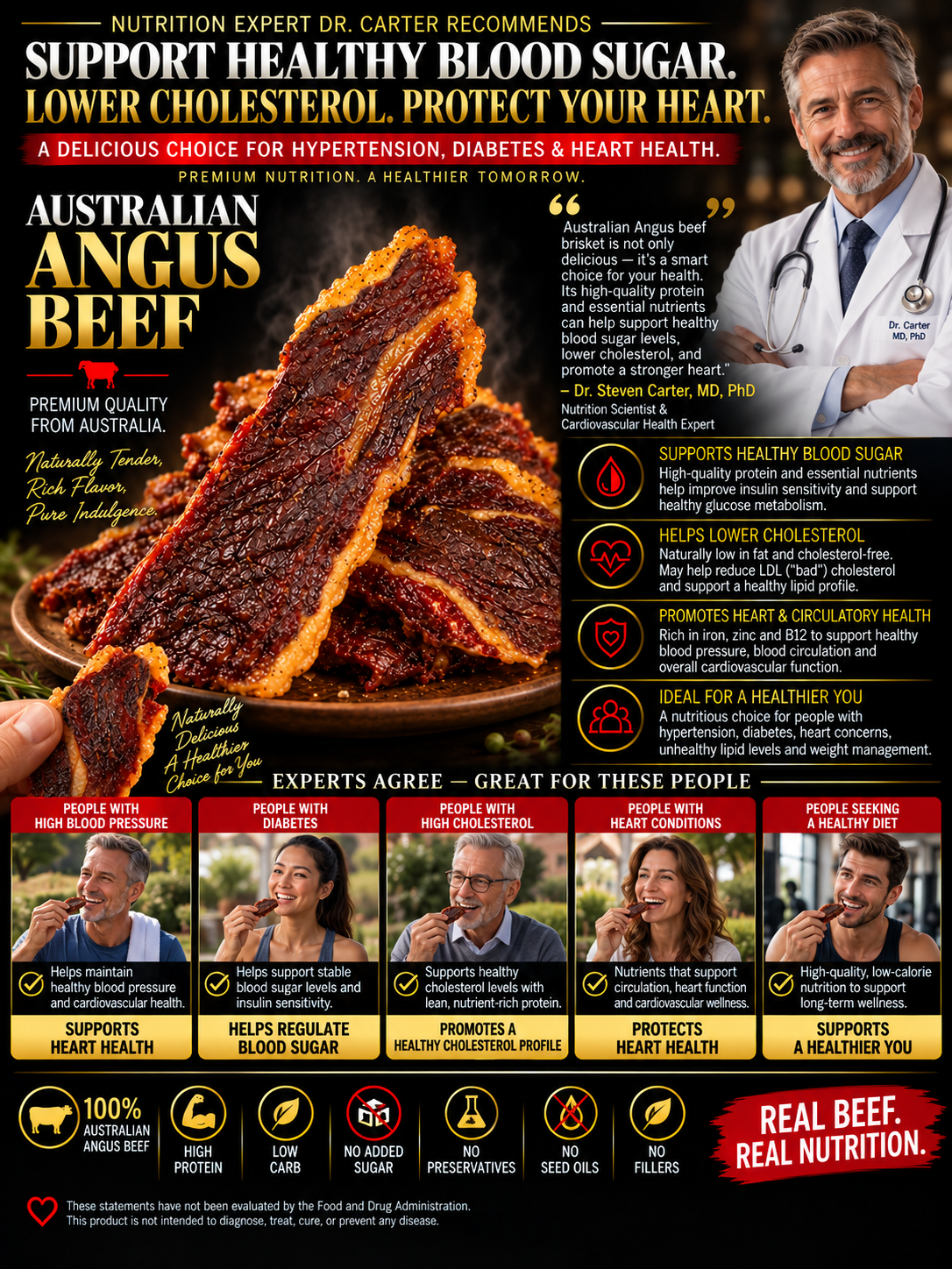 100% Australian Grass-Fed Angus Beef Brisket Snack | Thick-Cut, Juicy & Tender | Rich Beef Flavor | High-Protein Snack-Liam