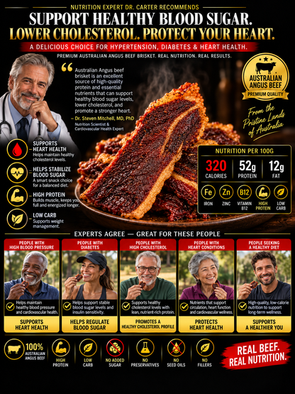 100% Australian Grass-Fed Angus Beef Brisket Snack | Thick-Cut, Juicy & Tender | Rich Beef Flavor | High-Protein Snack-Liam