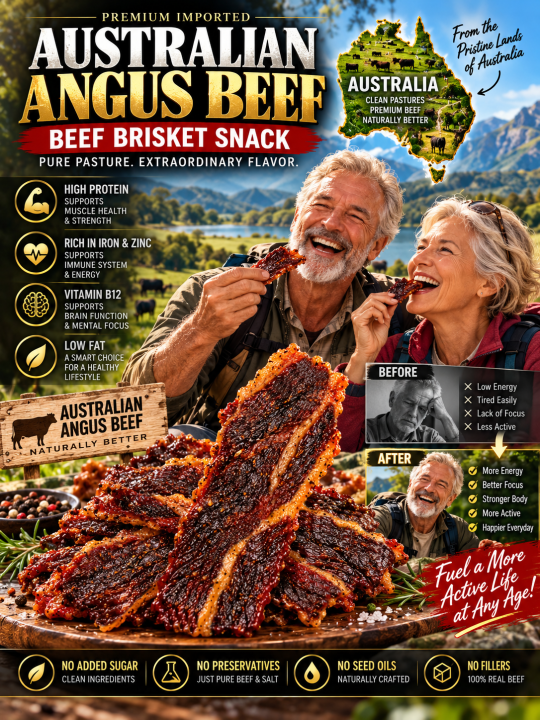 100% Australian Grass-Fed Angus Beef Brisket Snack | Thick-Cut, Juicy & Tender | Rich Beef Flavor | High-Protein Snack-Liam